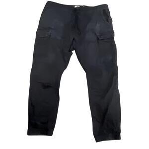 H&M Relaxed Fit Cargo Joggers Black Men's L - Cuffed Ankle & Utility Pockets